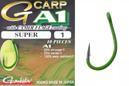 Крючки Gamakatsu A1 G-Carp Camou Green Super №1 (10шт/уп)
