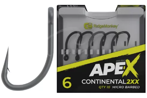 Крючки RidgeMonkey Ape-X Continental 2XX с бородкой №6 (10 шт/уп)