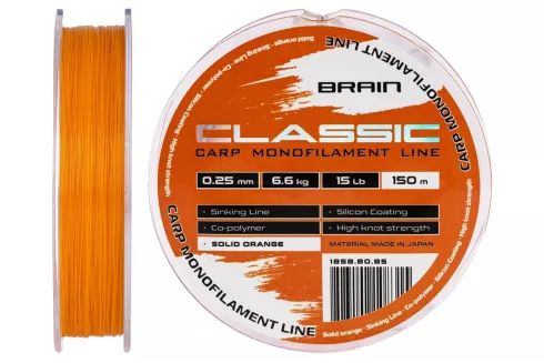 Волосінь Brain Classic Carp Line Solid orange 150м 0.25мм 6.6кг 15lb
