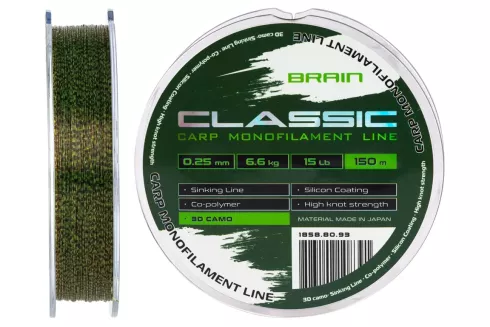 Леска Brain Classic Carp Line 3D camo 150м 0.25мм 6.6кг 15lb