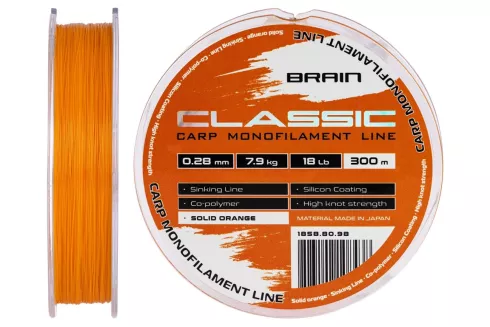 Леска Brain Classic Carp Line Solid orange 300м 0.28мм 7.9кг 18lb