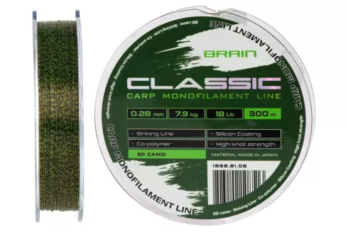 Леска Brain Classic Carp Line 3D camo 300м 0.28мм 7.9кг 18lb