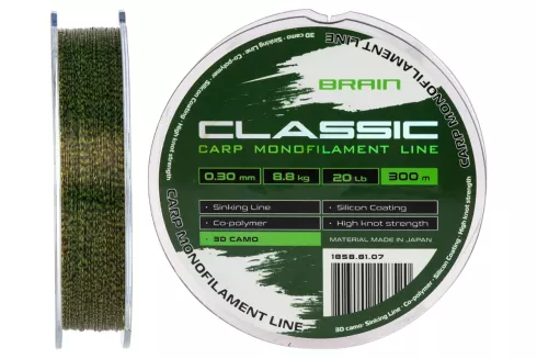 Волосінь Brain Classic Carp Line 3D camo 300м 0.30мм 8.8кг 20lb