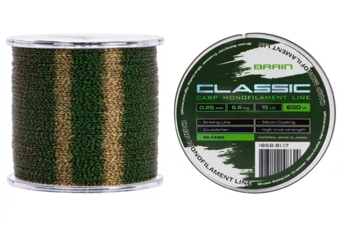 Волосінь Brain Classic Carp Line 3D camo 600м 0.25мм 6.6кг 15lb