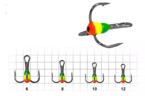 Тройник Fishing ROI с флюорисцентной каплей (зеленый/желтый/красный) №12