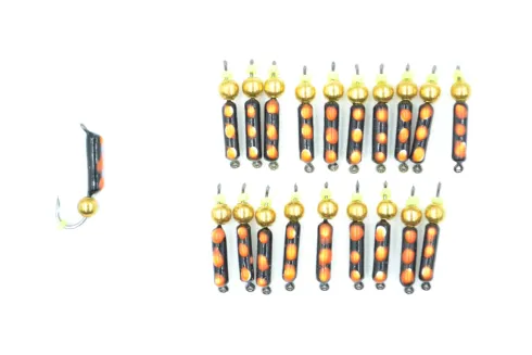 Мормишка вольфрамова Цвяхокулька 2мм 0.45г, колір: чорний з помаранч. токами/ шар золото