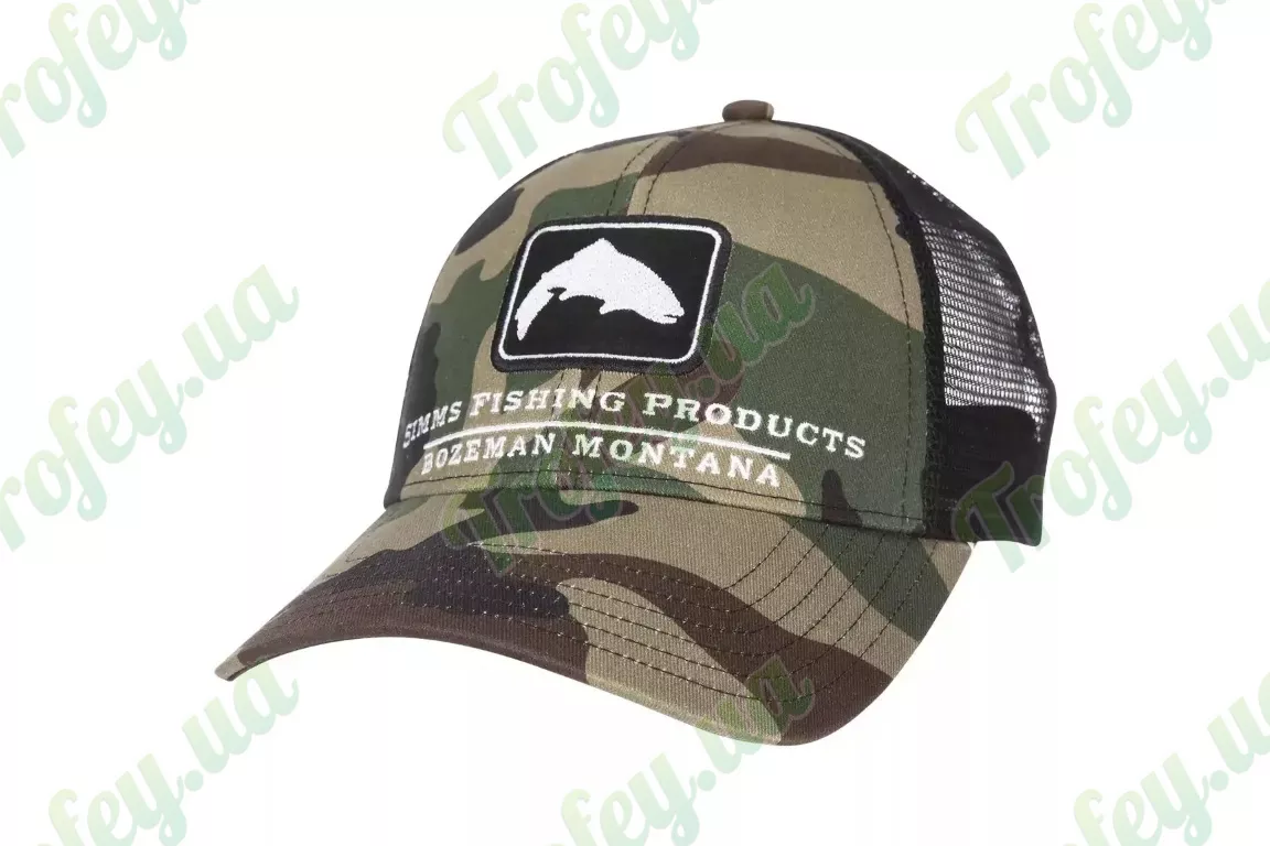 Simms Trout Icon Trucker Hat Woodland Camo