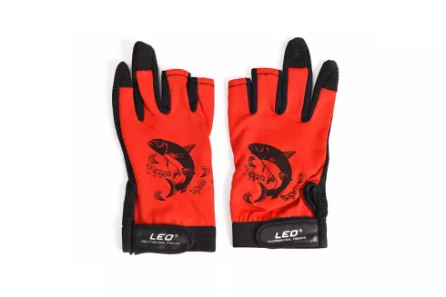 Перчатки рыболовные Leo 3Cut, цвет: красный