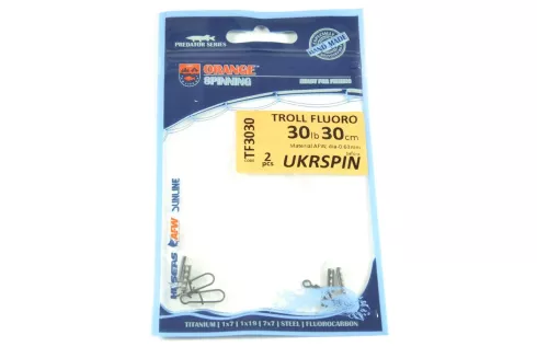Поводки Ukrspin флюорокарбоновые Orange Spining для тролинга 30см/ 14кг