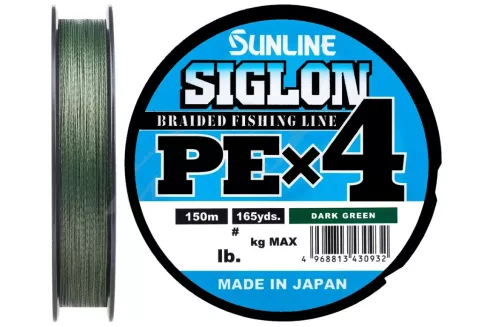 Шнур Sunline Siglon PE x4 150м #0.3/0.094мм 5lb/ 2.1кг (темно-зеленый)