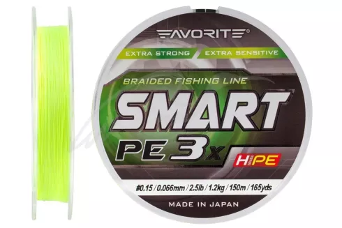 Шнур Favorite Smart PE 3x 150м #0.15/0.066мм 2.5lb/ 1.2кг (жовтий)