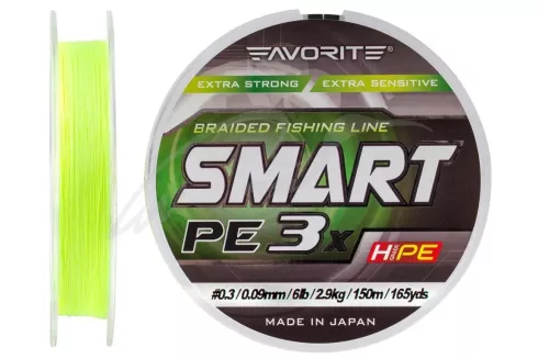 Шнур Favorite Smart PE 3x 150м #0.3/0.09мм 6lb/ 2.9кг (желтый)