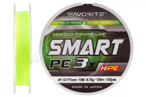 Шнур Favorite Smart PE 3x 150м #1/0.171мм 19lb/ 8.7кг (желтый)