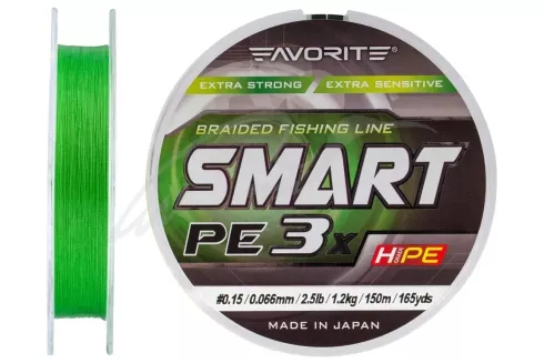Шнур Favorite Smart PE 3x 150м #0.15/0.066мм 2.5lb/ 1.2кг (зеленый)