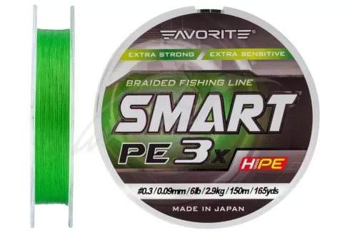 Шнур Favorite Smart PE 3x 150м #0.3/0.09мм 6lb/ 2.9кг (зеленый)