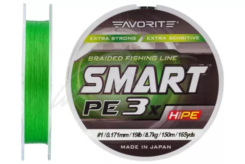 Шнур Favorite Smart PE 3x 150м #1/0.171мм 19lb/ 8.7кг (зелений)