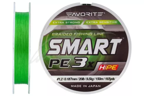 Шнур Favorite Smart PE 3x 150м #1.2/0.187мм 20lb/ 9.5кг (зелений)