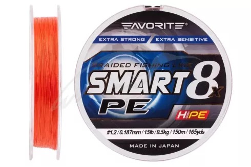 Шнур Favorite Smart PE 8x 150м #1.2/0.187мм 15lb/ 9.5кг (красно-оранжевый)