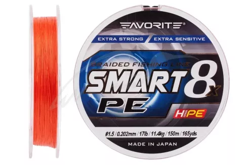 Шнур Favorite Smart PE 8x 150м #1.5/0.209мм 25lb/ 11.4кг (червоно-помаранчевий)