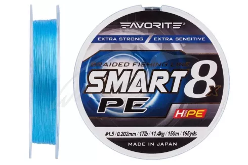 Шнур Favorite Smart PE 8x 150м #1.5/0.202мм 17lb/ 11.4кг (блакитний)