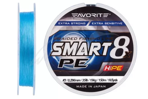 Шнур Favorite Smart PE 8x 150м #3/0.296мм 35lb/ 19кг (голубой)