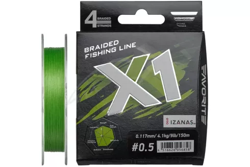 Шнур Favorite X1 PE 4x 150м #0.5/0.117мм 9lb/ 4.1кг (светло-зеленый)