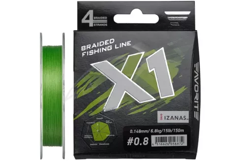 Шнур Favorite X1 PE 4x 150м #0.8/0.148мм 15lb/ 6.8кг (світло-зелений)