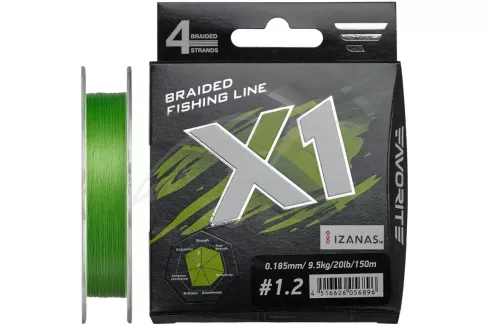 Шнур Favorite X1 PE 4x 150м #1.2/0.185мм 20lb/ 9.5кг (светло-зеленый)