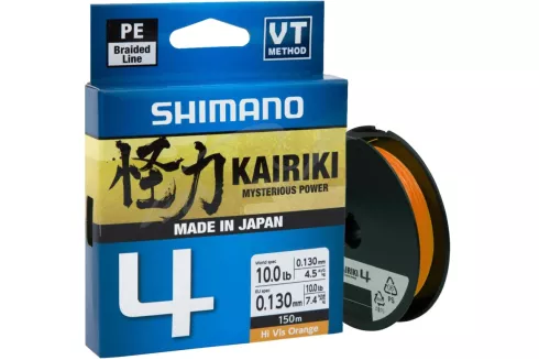 Шнур Shimano Kairiki 4 PE (Hi-Vis Orange) 150м 0.13мм 7.4кг