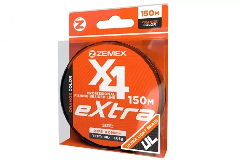 Шнур Zemex Extra X4 150м #0.5/0.117мм 2.2кг/5lb(оранжевый)