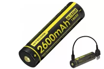 Аккумулятор литиевый Li-Ion 18650 Nitecore NL1826R (2600mAh, USB), защищенный