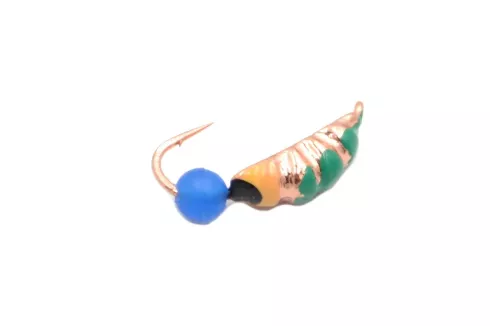Мормышка вольфрамовая Diskus Опарыш с шаром 0.77г/ 3.5мм, цвет: медь с зеленым